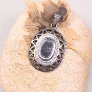 Vintage Gothic Statement Pendant – Georgian Style Black Stone Oval Cut Necklace with Natural Diamond, Handmade Antique Jewelry