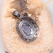 Vintage Gothic Statement Pendant – Georgian Style Black Stone Oval Cut Necklace with Natural Diamond, Handmade Antique Jewelry