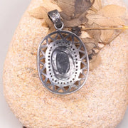 Vintage Gothic Statement Pendant – Georgian Style Black Stone Oval Cut Necklace with Natural Diamond, Handmade Antique Jewelry