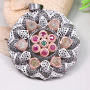 Victorian Style Pink Ruby & Green Diamond Pendant – Sterling Silver Natural Diamond Jewelry Gift