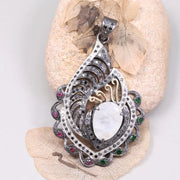 Vintage White Opal Pendant – Antique Diamond Art Deco Style Silver Pendant | Handmade Statement Jewelry, Unique Gift for Her