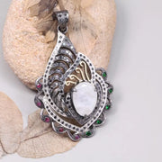 Vintage White Opal Pendant – Antique Diamond Art Deco Style Silver Pendant | Handmade Statement Jewelry, Unique Gift for Her