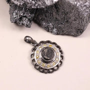 Georgian style Black Stone Pendant Necklace, Sterling Silver Boho Gothic Jewelry, Handmade Statement Jewelry Pendant, Unique Jewelry Gift