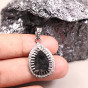 Art Deco silver pendant with pear-shaped natural black diamond, handmade vintage-style jewelry, statement gift for her