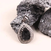 Art Deco Silver Pendant – Pear Shape Natural Black Diamond Handmade Jewelry, Old Style Statement Gift