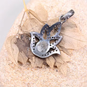 1980s Antique Sterling Silver Pendant – Art Deco Lotus Flower Handmade Jewelry, Old Style Pendant Gift