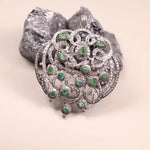 Victorian emerald diamond pendant in sterling silver, 1990s old-style elegant jewelry, unique gift for her