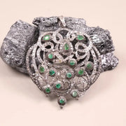 Victorian Emerald Diamond Pendant – Sterling Silver 1990s Old Style Pendant | Elegant Victorian Jewelry Gift