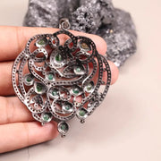 Victorian Style Pink Ruby & Green Diamond Pendant – Sterling Silver Natural Diamond Jewelry Gift