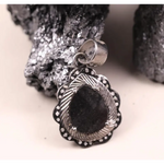 Pear cut natural diamond pendant necklace in vintage sterling silver with black diamond accents, handmade gothic jewelry gift for her