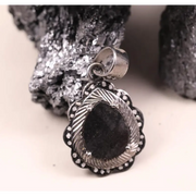 Pear cut natural diamond pendant necklace in vintage sterling silver with black diamond accents, handmade gothic jewelry gift for her