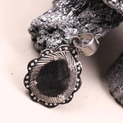 Pear cut natural diamond pendant necklace in vintage sterling silver with black diamond accents, handmade gothic jewelry gift for her