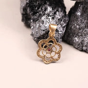 Victorian Silver Flower Pendant – Dainty Pink Ruby Gemstone Necklace, Handmade Antique Jewelry, Anniversary Gift