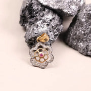 Victorian Silver Flower Pendant – Dainty Pink Ruby Gemstone Necklace, Handmade Antique Jewelry, Anniversary Gift