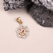 Victorian Silver Flower Pendant – Dainty Pink Ruby Gemstone Necklace, Handmade Antique Jewelry, Anniversary Gift