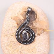 Art Deco Black Marquise Diamond Pendant – Sterling Silver 4cm Drop Necklace, Minimalist Handmade Jewelry Gift for Her