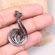 Art Deco Black Marquise Diamond Pendant – Sterling Silver 4cm Drop Necklace, Minimalist Handmade Jewelry Gift for Her