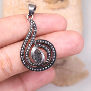 Art Deco Black Marquise Diamond Pendant – Sterling Silver 4cm Drop Necklace, Minimalist Handmade Jewelry Gift for Her