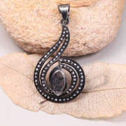 Art Deco Black Marquise Diamond Pendant – Sterling Silver 4cm Drop Necklace, Minimalist Handmade Jewelry Gift for Her