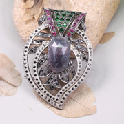 Art Deco Style Silver Pendant – Purple Oval Gemstone with Ruby Accents | 19th Century Inspired Old Style Jewelry Gift