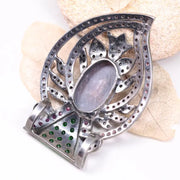 Art Deco Style Silver Pendant – Purple Oval Gemstone with Ruby Accents | 19th Century Inspired Old Style Jewelry Gift