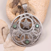 Sterling Silver Vintage Round Pendant – Handmade Gothic Art Deco Jewelry | Unique Astrology Lovers Statement Pendant