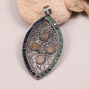 Marquise Shape Pendant with Opal & Emerald – Handmade Art Deco Style Gemstone Jewelry, Unique Wedding Gift for Her