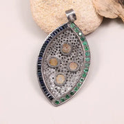 Marquise Shape Pendant with Opal & Emerald – Handmade Art Deco Style Gemstone Jewelry, Unique Wedding Gift for Her