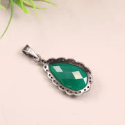 Victorian Style Green Pear Cut Emerald Pendant – Silver Teardrop Vintage Necklace with Black Diamond Accent, Unique Jewelry for Her