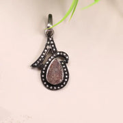 Art Deco Teardrop Stone Pendant – 925 Sterling Silver Antique Necklace, Unique Handmade Rustic Gemstone Jewelry