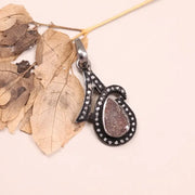 Art Deco Teardrop Stone Pendant – 925 Sterling Silver Antique Necklace, Unique Handmade Rustic Gemstone Jewelry