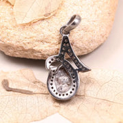Art Deco Teardrop Stone Pendant – 925 Sterling Silver Antique Necklace, Unique Handmade Rustic Gemstone Jewelry