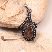 Art Deco Teardrop Stone Pendant – 925 Sterling Silver Antique Necklace, Unique Handmade Rustic Gemstone Jewelry