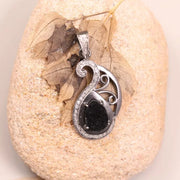 Antique Pear Black Diamond Pendant – White Natural Diamond Victorian Style Silver Jewelry, 19th Century Pendant
