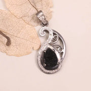 Antique Pear Black Diamond Pendant – White Natural Diamond Victorian Style Silver Jewelry, 19th Century Pendant