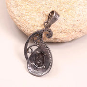Antique Pear Black Diamond Pendant – White Natural Diamond Victorian Style Silver Jewelry, 19th Century Pendant