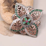 1980s Victorian Style Jewelry – Sterling Silver Vintage Pendant with Pink & Green Ruby Diamonds | Gothic Antique Jewelry Gift