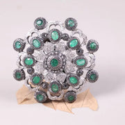 1970s Oval Cut Ring – Victorian Silver Statement Ring with Green Gemstone | Antique Elegant Floral Jewelry, Unique Royal Gift