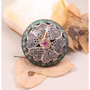 Victorian Floral Style Ring | Pink Ruby Gemstone & Emerald Diamond Sterling Silver Ring | Handmade Antique Style Jewelry for Women