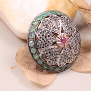 Victorian Floral Style Ring | Pink Ruby Gemstone & Emerald Diamond Sterling Silver Ring | Handmade Antique Style Jewelry for Women