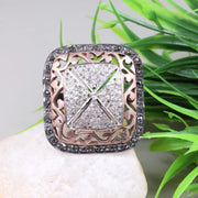 Sterling Silver Emerald Shape Vintage Ring | Antique Style Natural Black Diamond Ring | Unique Elegant Diamond Jewelry Gift for Her