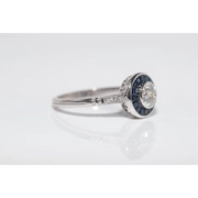 Stylish lab created gemstone diamond ring with pink gemstone and white diamond double halo design