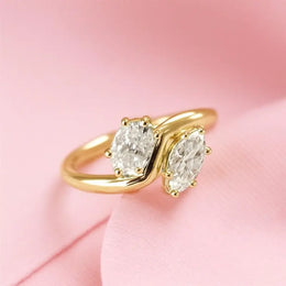1.69 Ct MOI lab created marquise diamond ring, gold band, elegant and romantic jewelry piece.