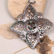 1980s Victorian Style Jewelry – Sterling Silver Vintage Pendant with Pink & Green Ruby Diamonds | Gothic Antique Jewelry Gift