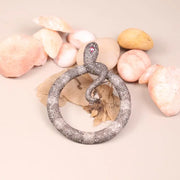 Victorian Snake Brooch with Ruby Gemstone – Gothic Silver Statement Pin & Black Diamond Pendant Gift