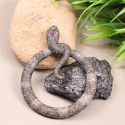 Victorian Snake Brooch with Ruby Gemstone – Gothic Silver Statement Pin & Black Diamond Pendant Gift