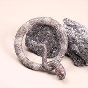 Victorian Snake Brooch with Ruby Gemstone – Gothic Silver Statement Pin & Black Diamond Pendant Gift