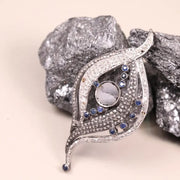 Antique Art Deco Sterling Silver Sapphire Pendant – Unique Wave Design Necklace with White Diamond Accents, Statement Jewelry Gift