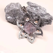 Art Deco Style Silver Pendant – Large Purple Gemstone Handmade Statement Jewelry | Antique Flower Pendant, 19th Century Gift
