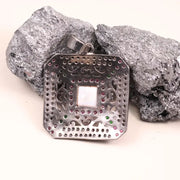 Victorian Style Opal Pendant – Sterling Silver Square Necklace with Ruby, Emerald & Black Diamond Accents | Unique Statement Jewelry Gift